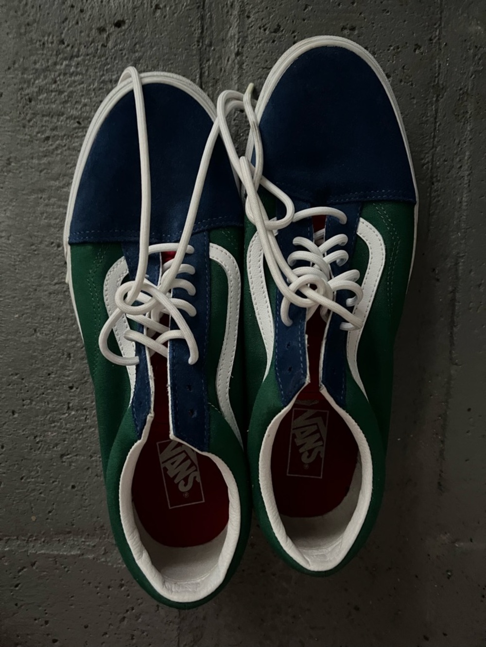 Vans Men’s Two-Tone Canvas Sneakers in Green & Navy with White Stripe